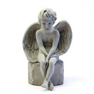 Meditation Cherub Statue - 24-inch — Limestone finish
