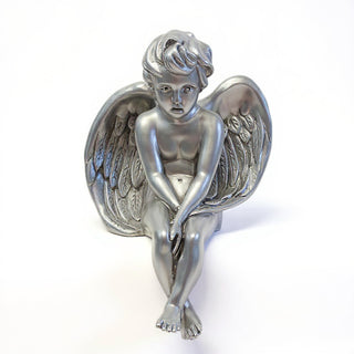 Meditation Cherub Statue - 24-inch — Silver finish