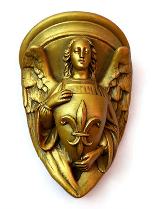 Angel with Fleur-De-Lis Shield Statue - 17-inch