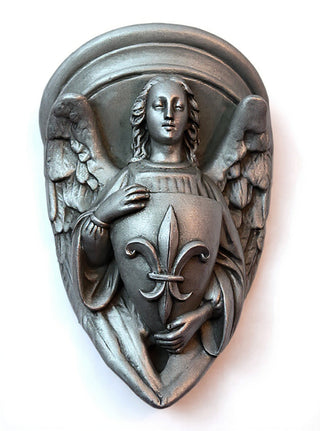 Angel with Fleur-De-Lis Shield Statue - 17-inch