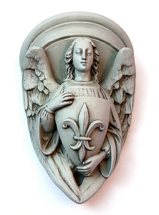 Angel with Fleur-De-Lis Shield Statue - 17-inch