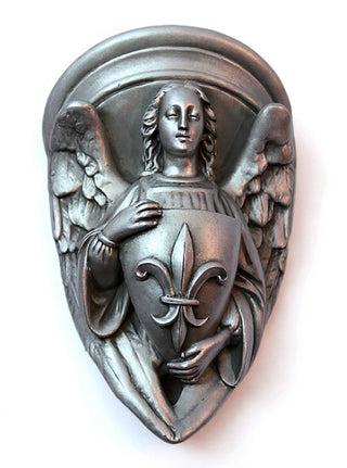 Angel with Fleur-De-Lis Shield Statue - 17-inch