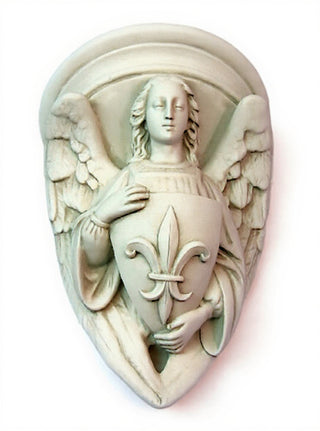 Angel with Fleur-De-Lis Shield Statue - 17-inch