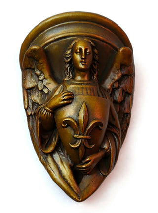 Angel with Fleur-De-Lis Shield Statue - 17-inch