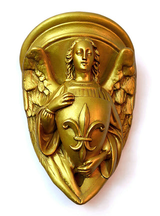 Angel with Fleur-De-Lis Shield Statue - 17-inch