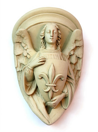 Angel with Fleur-De-Lis Shield Statue - 17-inch