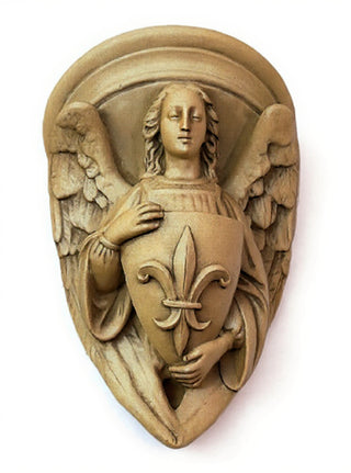 Angel with Fleur-De-Lis Shield Statue - 17-inch