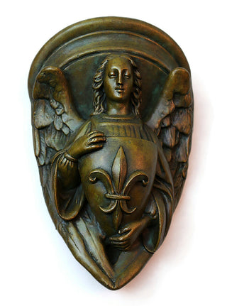 Angel with Fleur-De-Lis Shield Statue - 17-inch