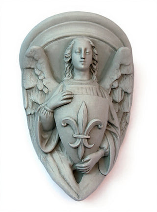 Angel with Fleur-De-Lis Shield Statue - 17-inch