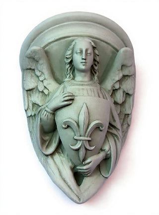 Angel with Fleur-De-Lis Shield Statue - 17-inch