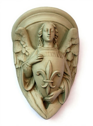 Angel with Fleur-De-Lis Shield Statue - 17-inch