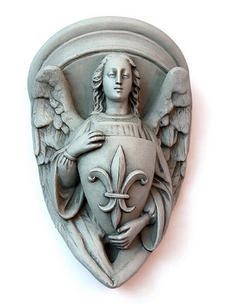 Angel with Fleur-De-Lis Shield Statue - 17-inch