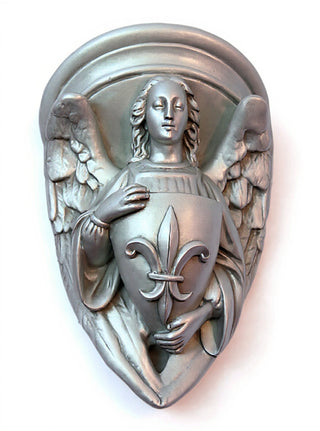 Angel with Fleur-De-Lis Shield Statue - 17-inch