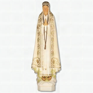 Hand-painted fiberglass resin statue of Our Lady of Fatima, standing with hands joined in prayer