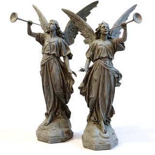 Angels with Trumpets, a Matched Set Statue Set - 64-inch — Antique Stone finish
