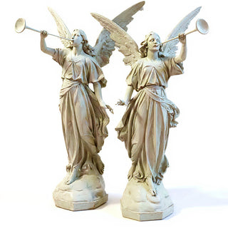 Angels with Trumpets, a Matched Set Statue Set - 64-inch — Antique White finish