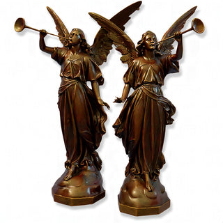 Angels with Trumpets, a Matched Set Statue Set - 64-inch — Bronze finish