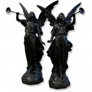 Angels with Trumpets, a Matched Set Statue Set - 64-inch — Dusted Black finish