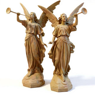 Angels with Trumpets, a Matched Set Statue Set - 64-inch — Dusted Sand finish