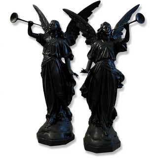 Angels with Trumpets, a Matched Set Statue Set - 64-inch — Flat Black finish