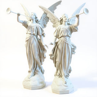 Angels with Trumpets, a Matched Set Statue Set - 64-inch — Flat White finish