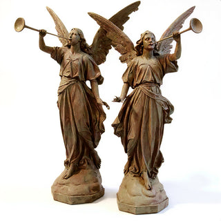 Angels with Trumpets, a Matched Set Statue Set - 64-inch — Gothic Stone finish