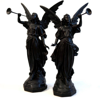 Angels with Trumpets, a Matched Set Statue Set - 64-inch — Iron finish