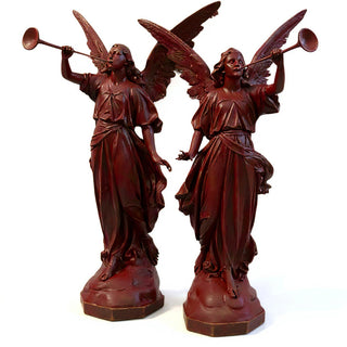 Angels with Trumpets, a Matched Set Statue Set - 64-inch — Rust finish