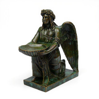 Angel with Dish Statue - 19-inch — Green Bronze finish