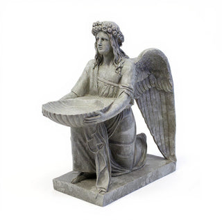 Angel with Dish Statue - 19-inch — Limestone finish