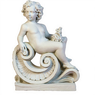 Spring Angel on Scroll Statue - 36-inch — Antique White finish