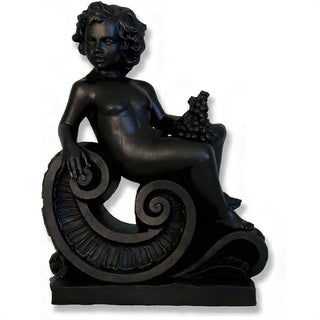 Spring Angel on Scroll Statue - 36-inch — Iron finish
