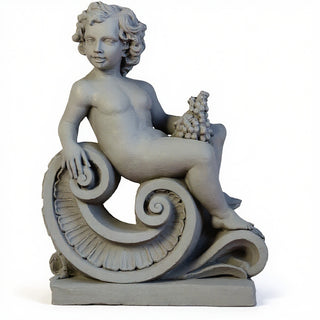 Spring Angel on Scroll Statue - 36-inch — Limestone finish
