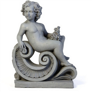 Spring Angel on Scroll Statue - 36-inch — Old Stone finish