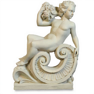 Summer Angel on Scroll Statue - 36-inch — Antique White finish