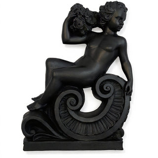 Summer Angel on Scroll Statue - 36-inch — Dusted Black finish