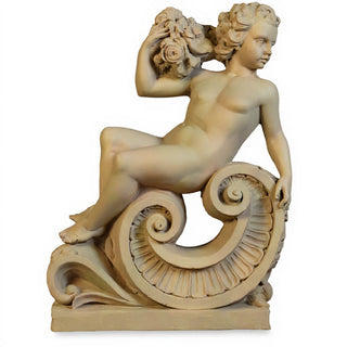 Summer Angel on Scroll Statue - 36-inch — Museum Terracotta finish
