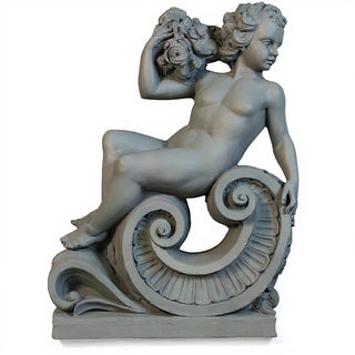Summer Angel on Scroll Statue - 36-inch — Old Stone finish