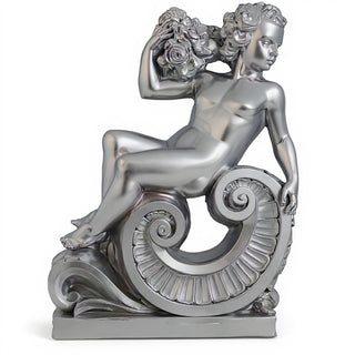 Summer Angel on Scroll Statue - 36-inch — Silver finish