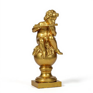 Cherub on Fluted Finial Pedestal - 39-inch — Antique Gold finish