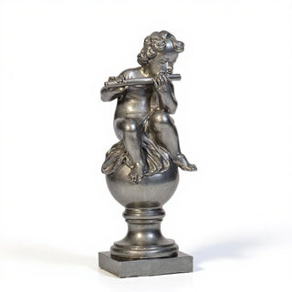 Cherub on Fluted Finial Pedestal - 39-inch — Aged Silver finish