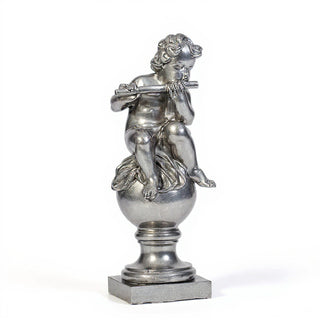 Cherub on Fluted Finial Pedestal - 39-inch — Antique Silver finish