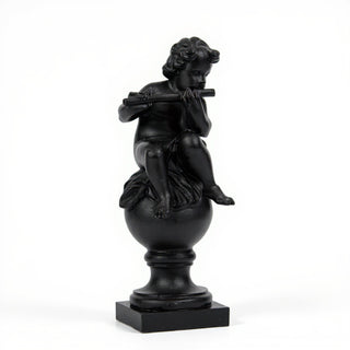 Cherub on Fluted Finial Pedestal - 39-inch — Dusted Black finish