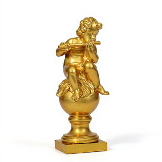Cherub on Fluted Finial Pedestal - 39-inch — Deep Gold finish