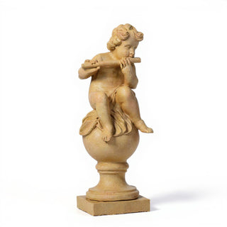 Cherub on Fluted Finial Pedestal - 39-inch — Dusted Sand finish