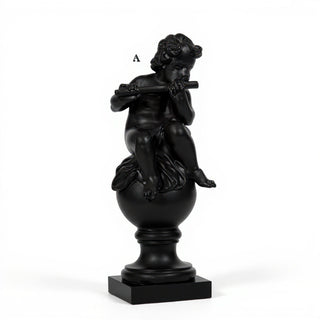 Cherub on Fluted Finial Pedestal - 39-inch — Flat Black finish