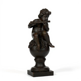 Cherub on Fluted Finial Pedestal - 39-inch — Iron finish