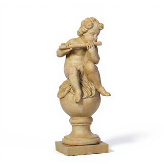 Cherub on Fluted Finial Pedestal - 39-inch — Museum Terracotta finish