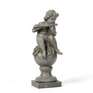 Cherub on Fluted Finial Pedestal - 39-inch — Old Stone finish