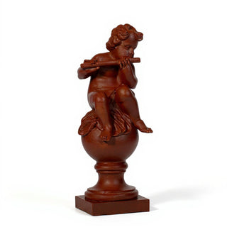 Cherub on Fluted Finial Pedestal - 39-inch — Rust finish